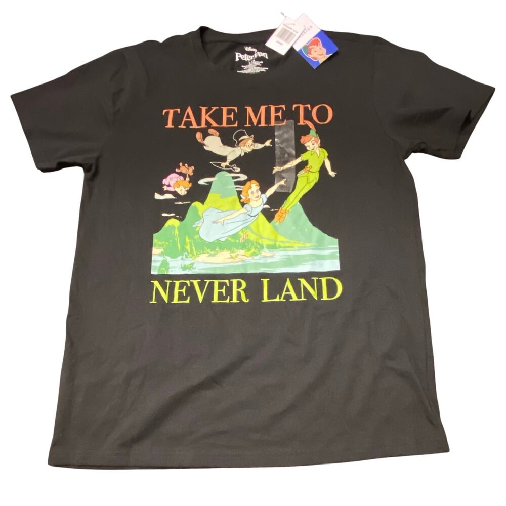 NWT Disney Peter Pan Take Me To Never Land Graphic Tee Black Large L